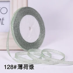 Sparkling Silver & Gold Glitter Satin Ribbon - 25 Yards, 6mm for Elegant Decor & Crafting (128 Mint Green)
