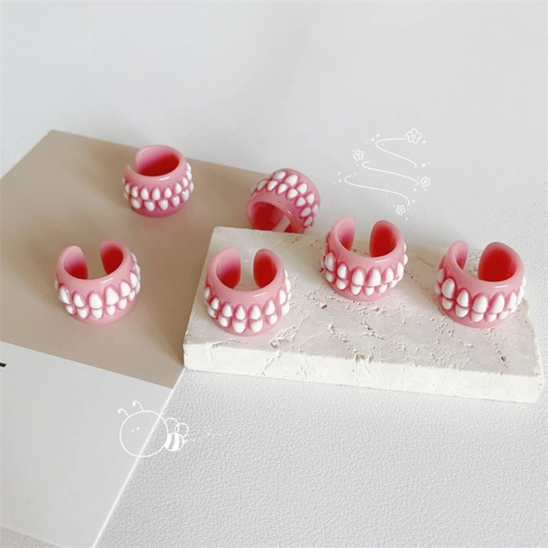 Funny Resin Teeth Gums Opening Rings for Women Sweet Harajuku Creative Punk Rock Tooth Ring Girl Fashion Party Jewelry Dropship 4