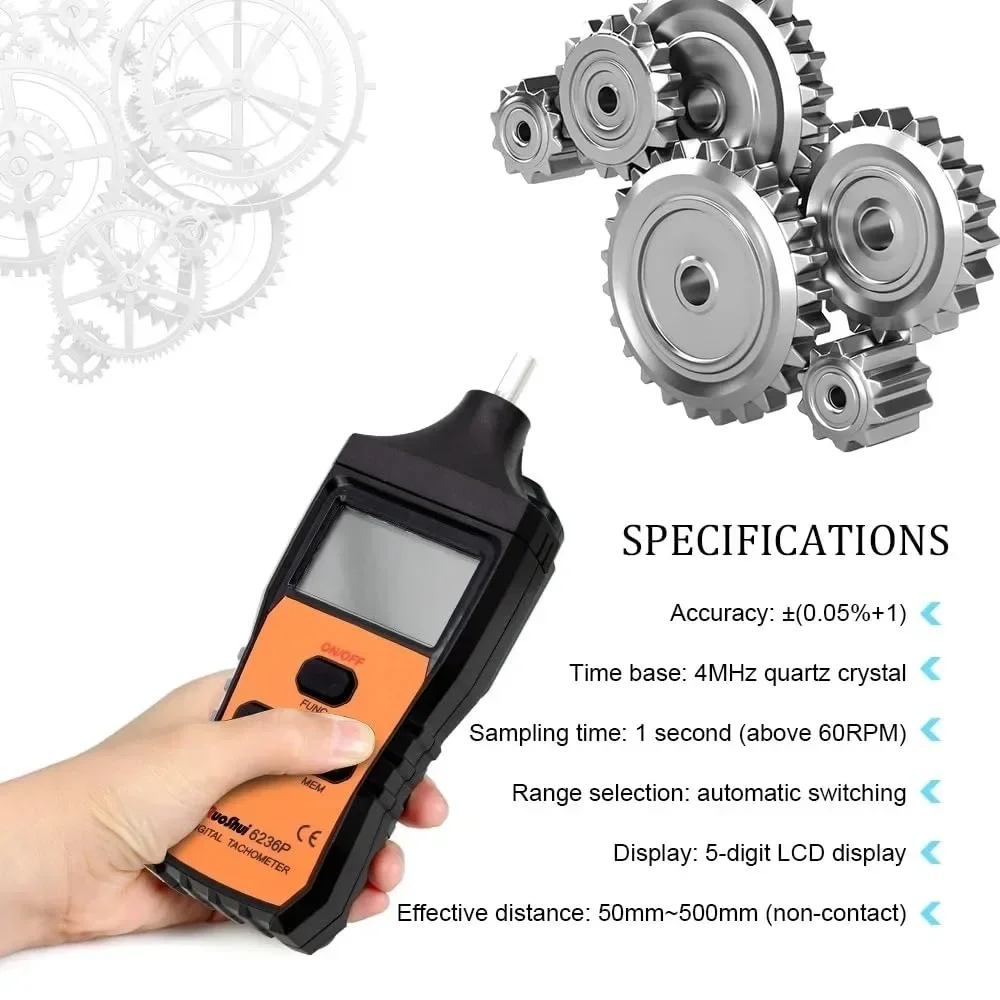 디지털 타코미터 레이저 비접촉 타코메트로 스마트 센서, 속도 계량기 범위, 2.5-99999 RPM, 자동 핸드헬드 모터 테스터, VC6236P