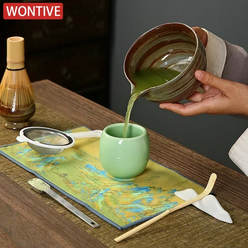 Matcha Tea Set Matcha Tea Tools Tea Ceremony Tools Coarse pottery Tea Brush Stand Matcha Bowl Set Song Japanese Matcha Tools Tea Spotting Instruments Ceremony Accessories