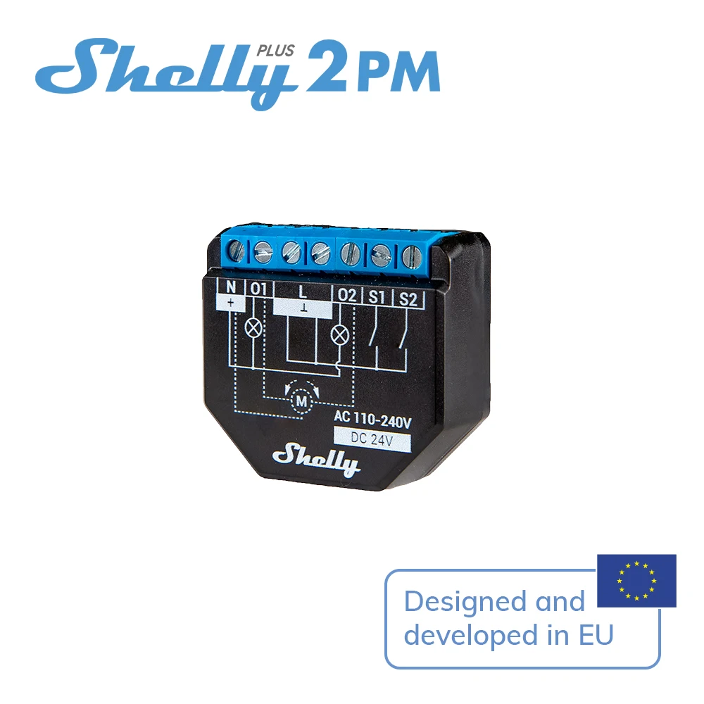 Shelly Plus 2PM 스마트 홈 WiFi 릴레이 2 채널, 전력 측정 롤러 제어 모니터링 백분율 롤러 셔터 블라인드