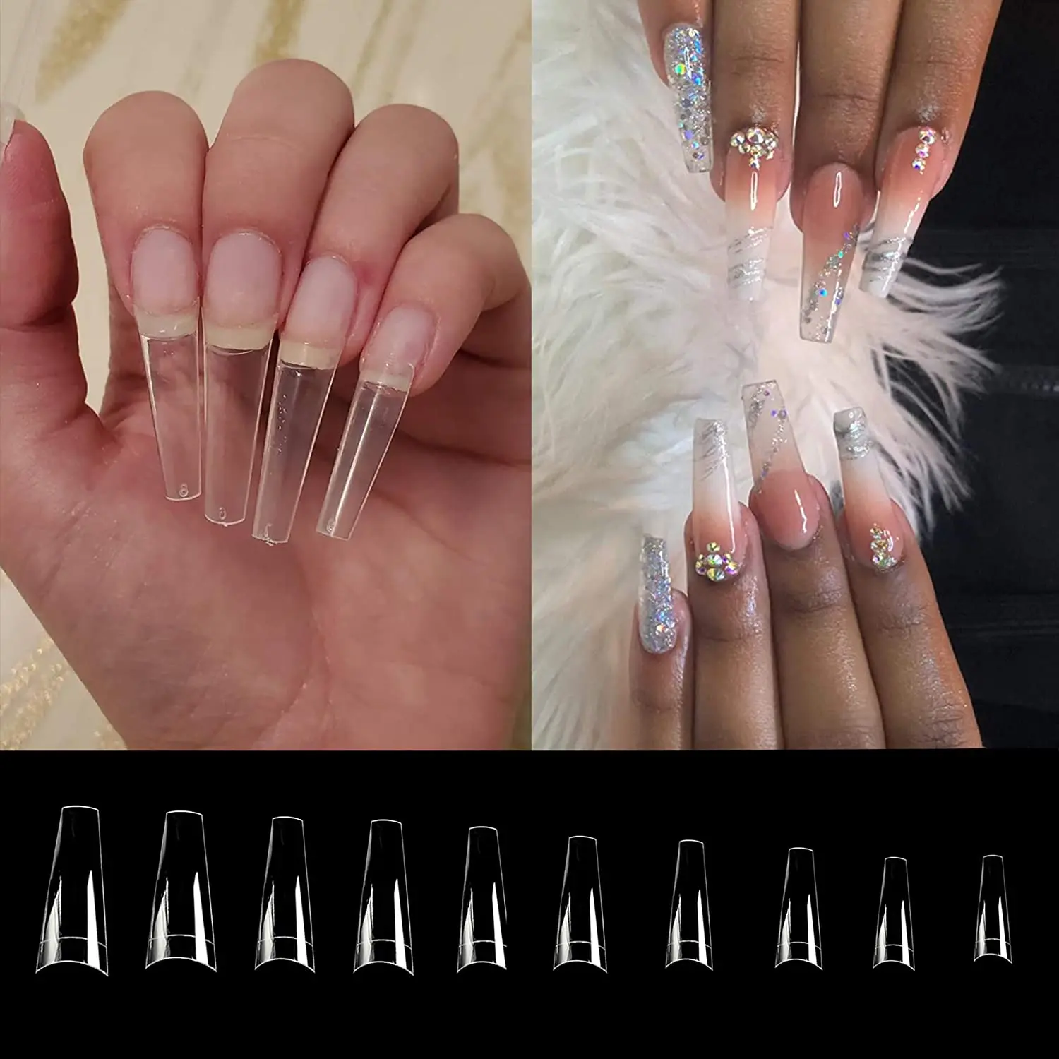 Clear Coffin Nail Tip 500pcs 10 Size Ballerina False Nail Half Cover With T Shape C Curve Fake Nail Long French Acrylic Nail Tip False Nails Aliexpress