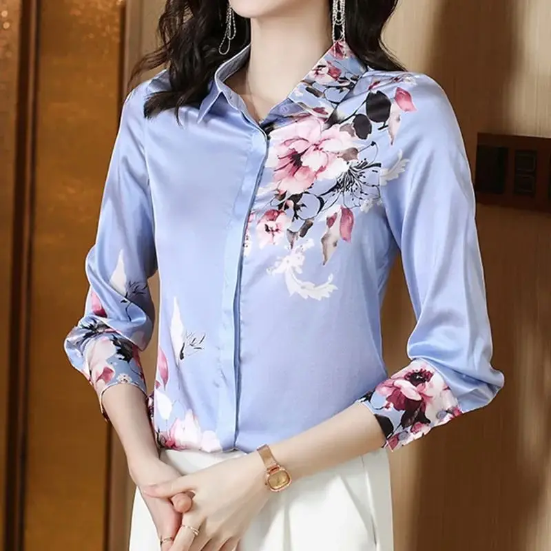 

Женская однобортная рубашка Y2K, офисная блузка с цветочным принтом, отложным воротником и длинными рукавами, весна-лето