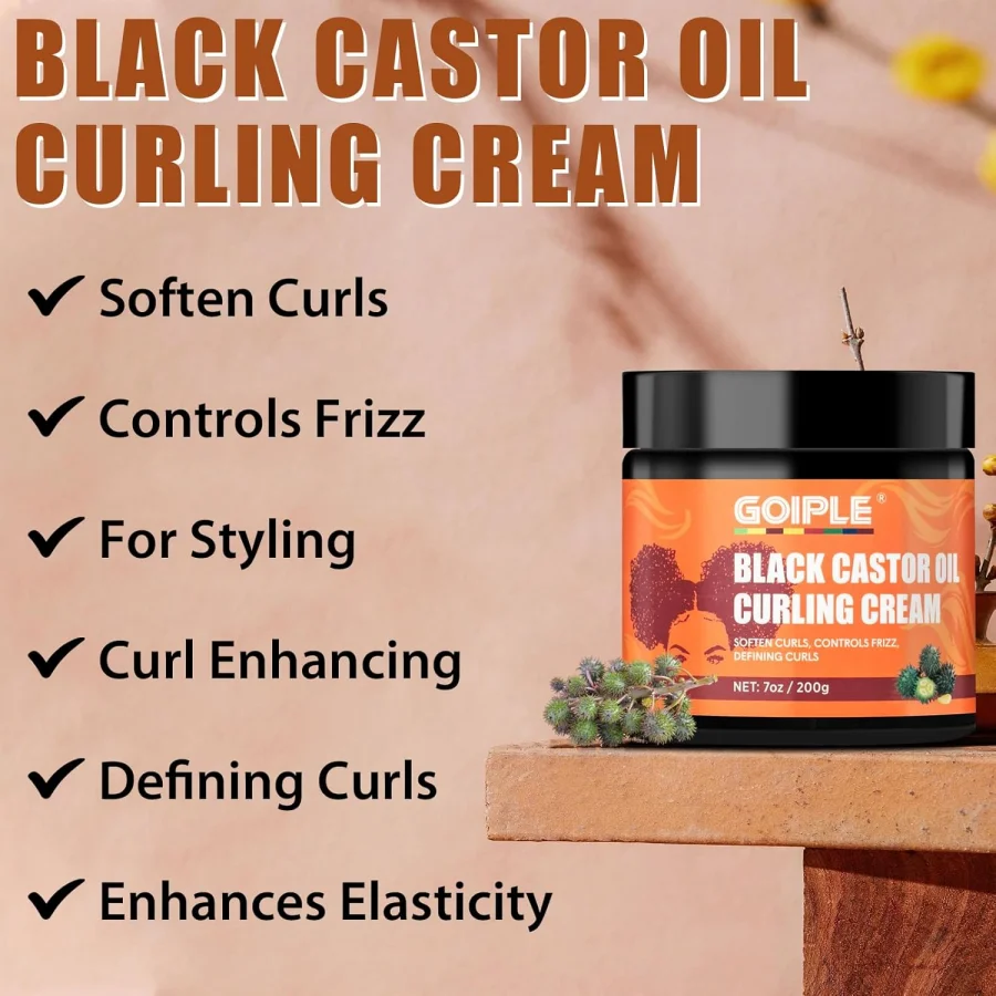 GOIPLE 200g Black Castor Oil Curl Cream Styling Curls Defining Cream Chebe Oil for Hair Growth Strengthen Regrowth Essential