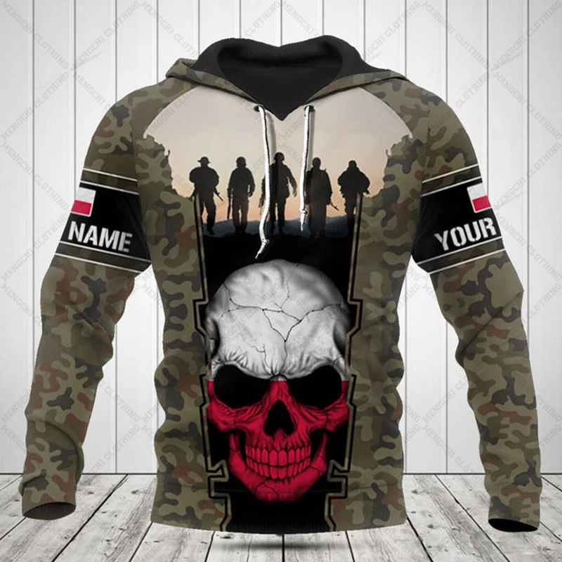Custom Name Poland Skull Graphic Camouflage Hoodies Shirts Unisex