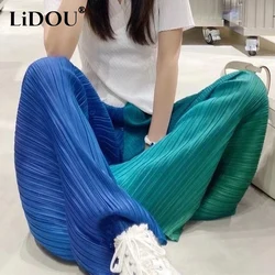 Spring Autumn High Waist Casual Fashion Gradient Tie Dye Pleated Sweatpants Ladies Loose All-match Wide Leg Pants Women Trousers