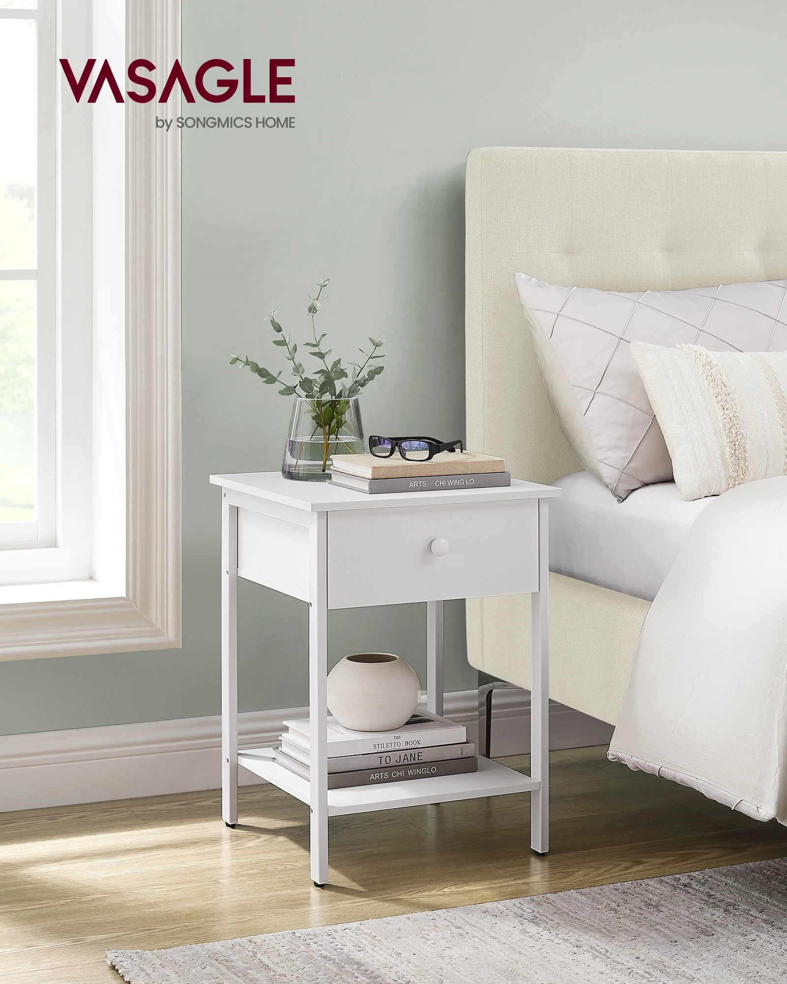 VASAGLE Nightstand, Bedside Table, Side Table with Drawer and Shelf, End Table, Easy Assembly, Steel Frame - Image 2