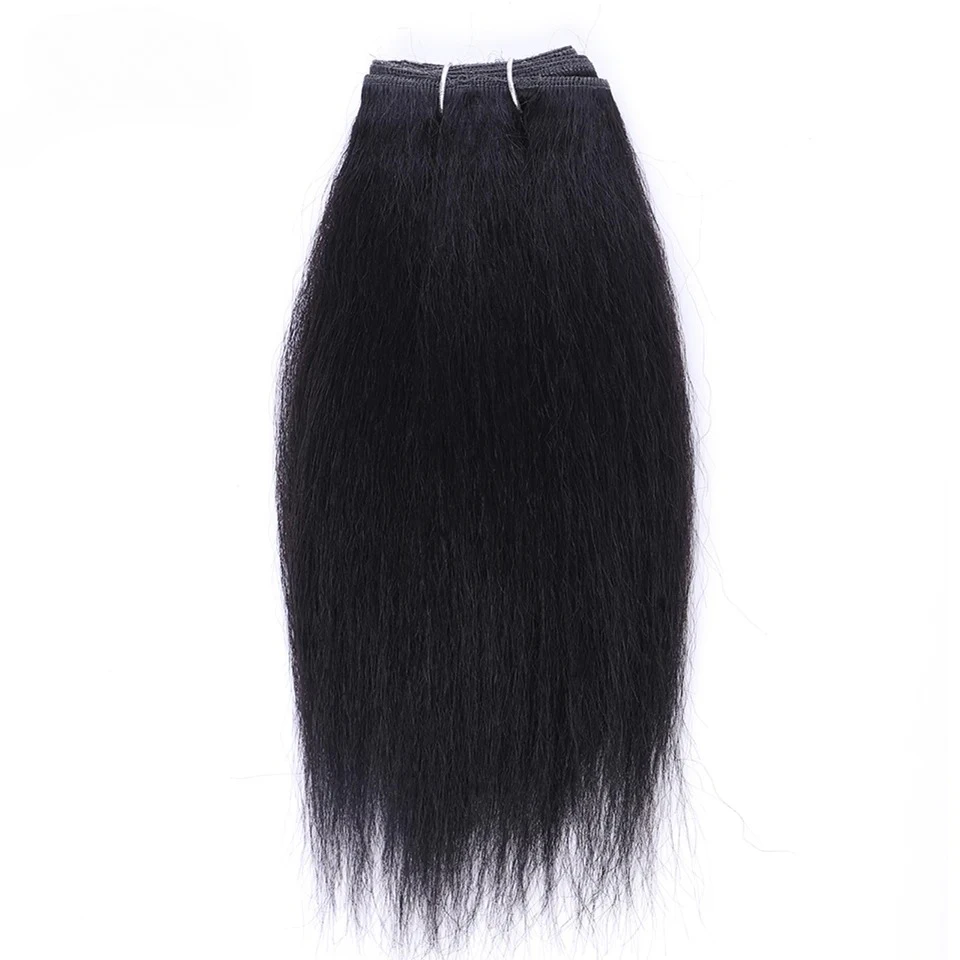 Debut Peruvian 3Pcs Kinky Straight Weaving Bundles Nature Black And Brown 4# Short Yaki Straight Bundles Full End Remy Hair 3