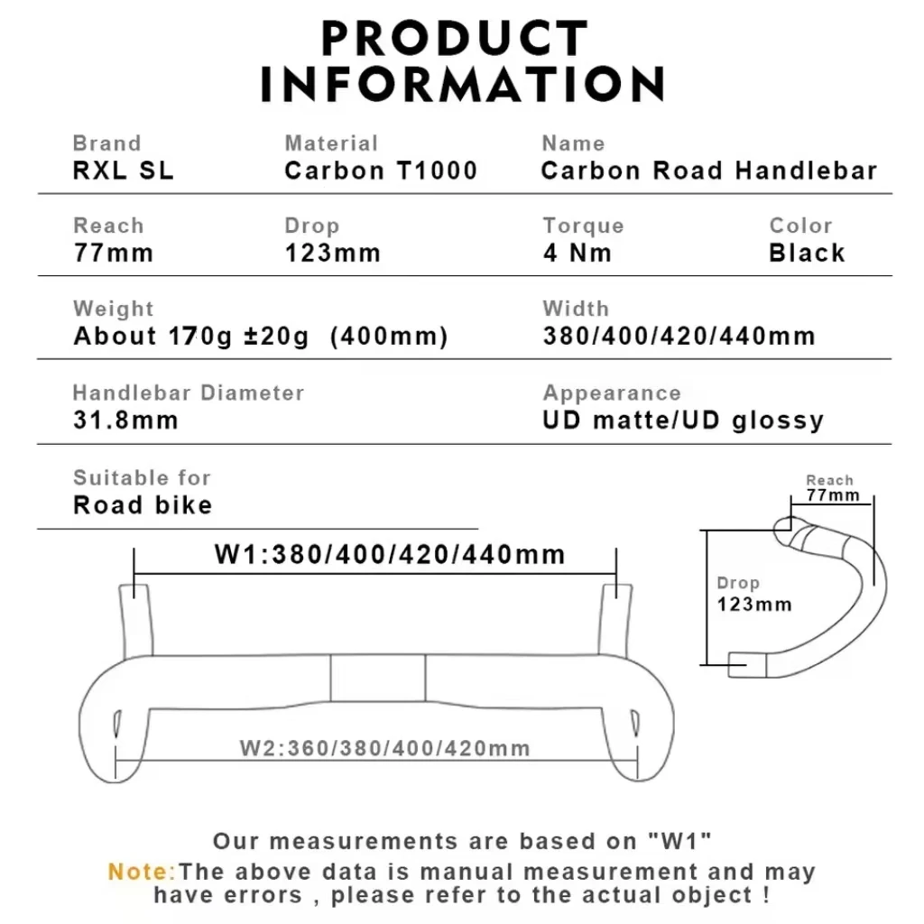 Carbon Road Handlebar 380/400/420/440mm Racing Bike Drop Bars Bicycle Accessories