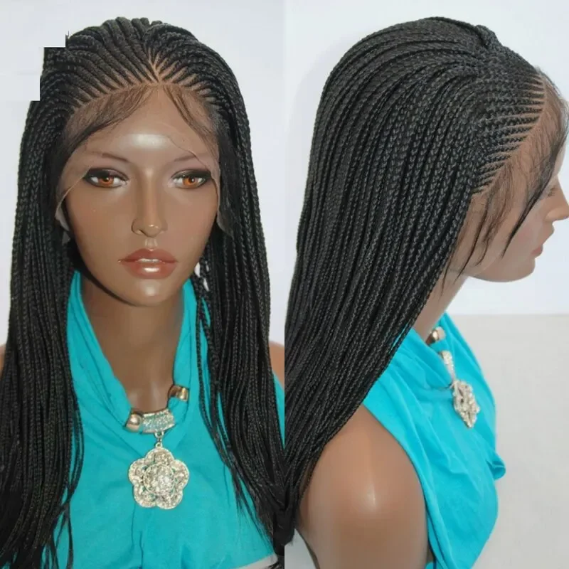 

13x4 Deep Synthetic Lace Front Free Part Braid African With Baby Hair Knotless Box Braided Wig