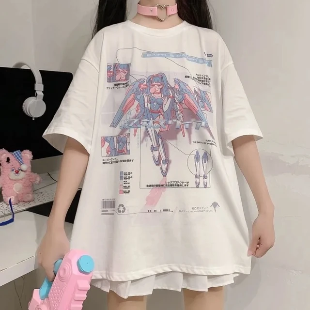여성용 일본 빈티지 반팔 티셔츠, 루즈핏 페이크 투숄더, 솔트 상의, 2 차원, 인스타 하라주쿠 스타일