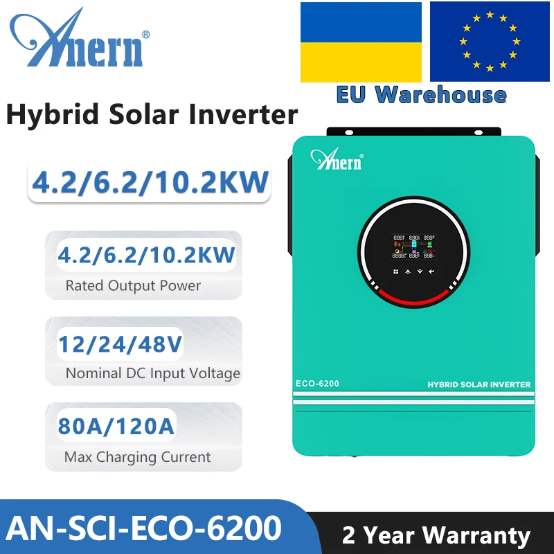 1KW 1.6KW 3KW 6.2KW 10KW 12V 24V 48V 230Vac MPPT Charge Solar Power Hybrid Inverter Local Fast Delivery for Lifepo4