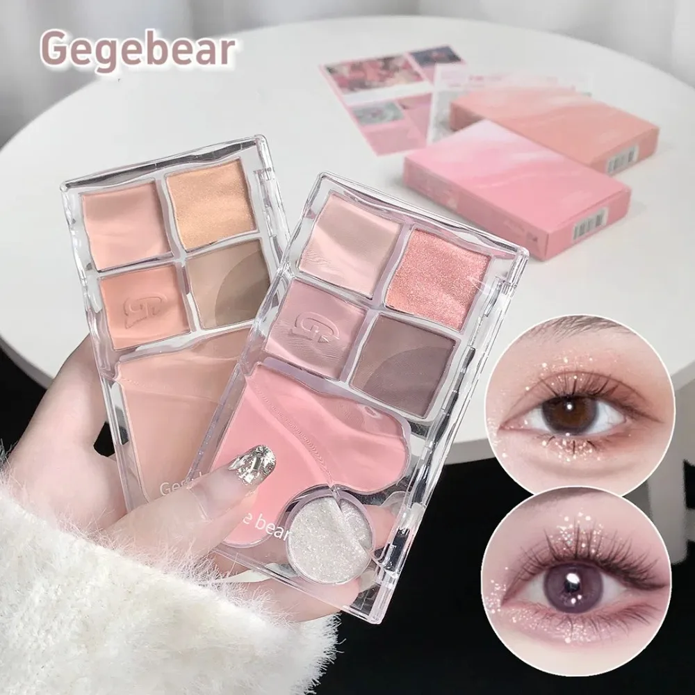Pinky Heart Gege Bear Eyeshadow Palette Matte Pearlescent Earth Color Sequin Long-Lasting Eyeshadow And Contour Palette Makeup