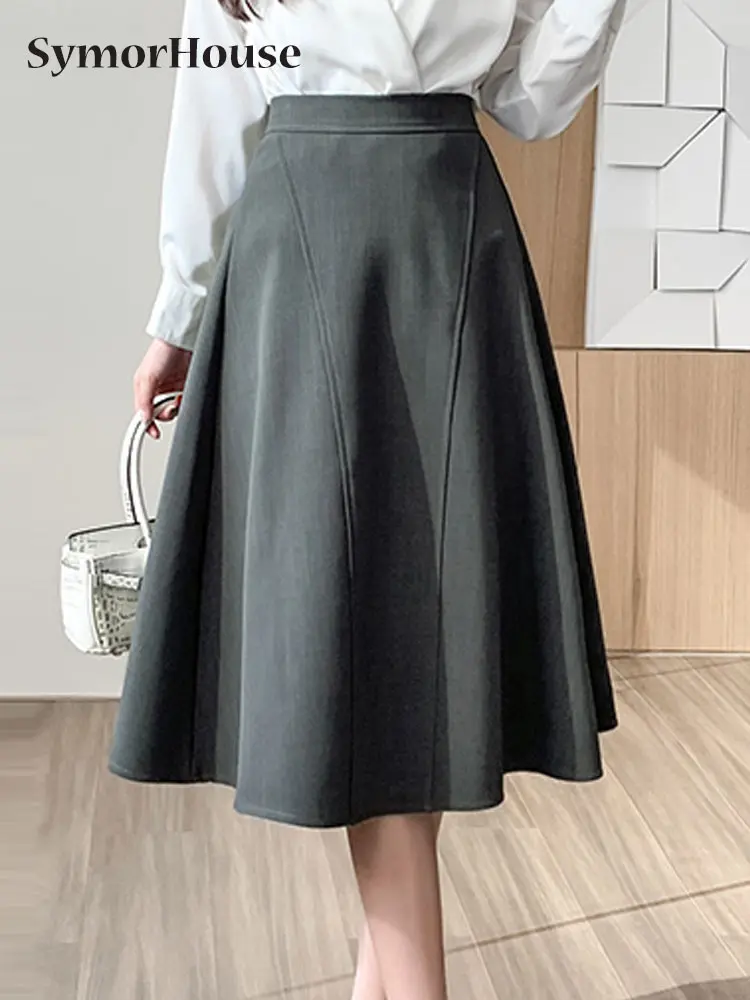 

Spring Autumn Fashion Skirts Women High Waist Casual Vintage All-Match Office Lady Formal A-Line Midi Skirts Female Bottoms