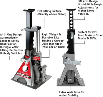 3 Ton, Bottle Jack and Jack Stands in One, 6000 Pound Capacity, All-in-One Car Lift, Heavy Duty Vehicle Unijack, Wide Base 1