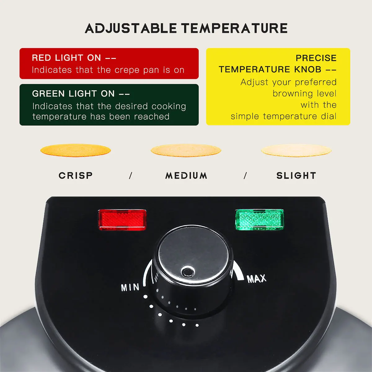 Description Picture 6 of itemCrepe Maker - Cooks Roti, Tortillas & Pancakes - Nonstick Cooktop - 10-inch Cook Area, Temperature Control & Cool Touch Handle