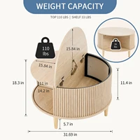 JHK 31IN Round Coffee Table with Flip-Top Storage Fluted Center Table 2-Tier Wood Desktop with Sliding Cabinet Door Living Room 2