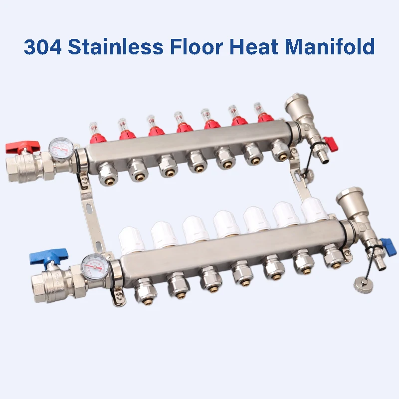 

1/2" Adapters,S304Stainless Steel Distribution Manifold Group Flowmeters, Hydronic Underfloor Heating