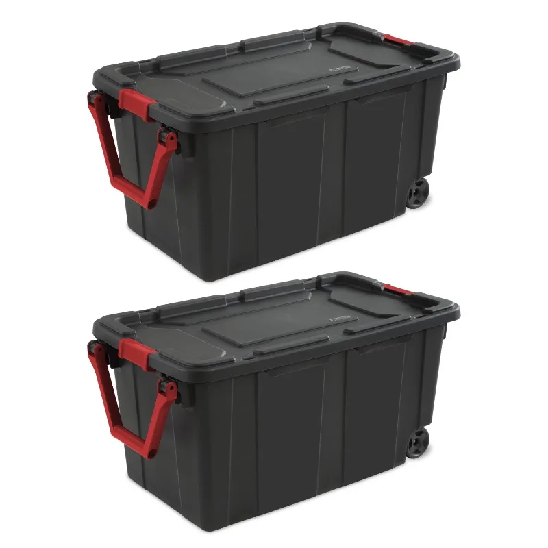 

Sterilite 40 Gallon Wheeled Industrial Tote Plastic, Black, Set of 2