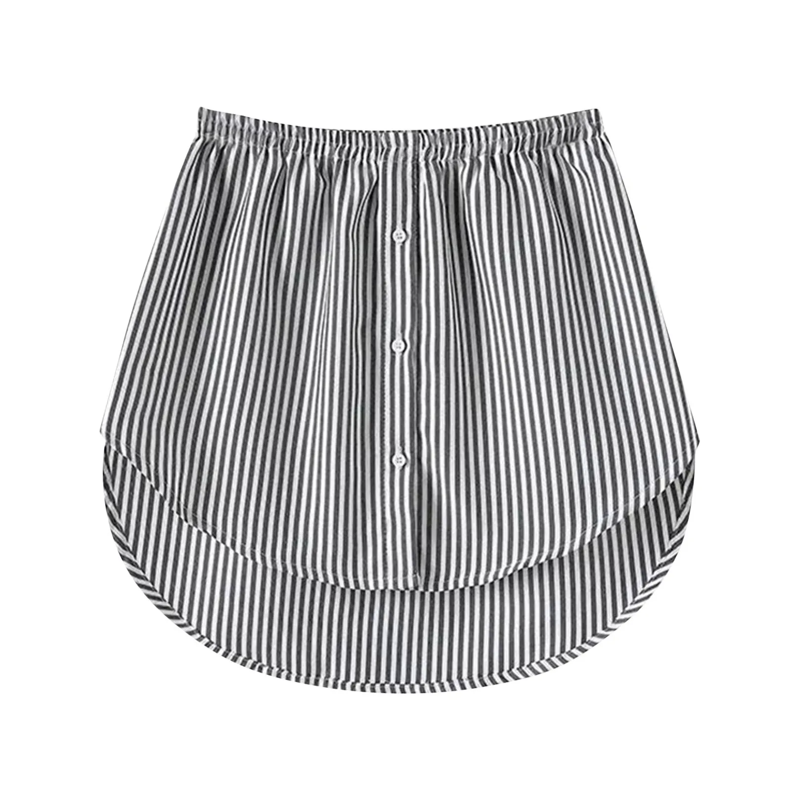 Plus Size Striped Shirt Extender Spring Fall Women Button Down Elastic Waist Curved Hem Fashion Pettiskirts A-Line Skirt 2