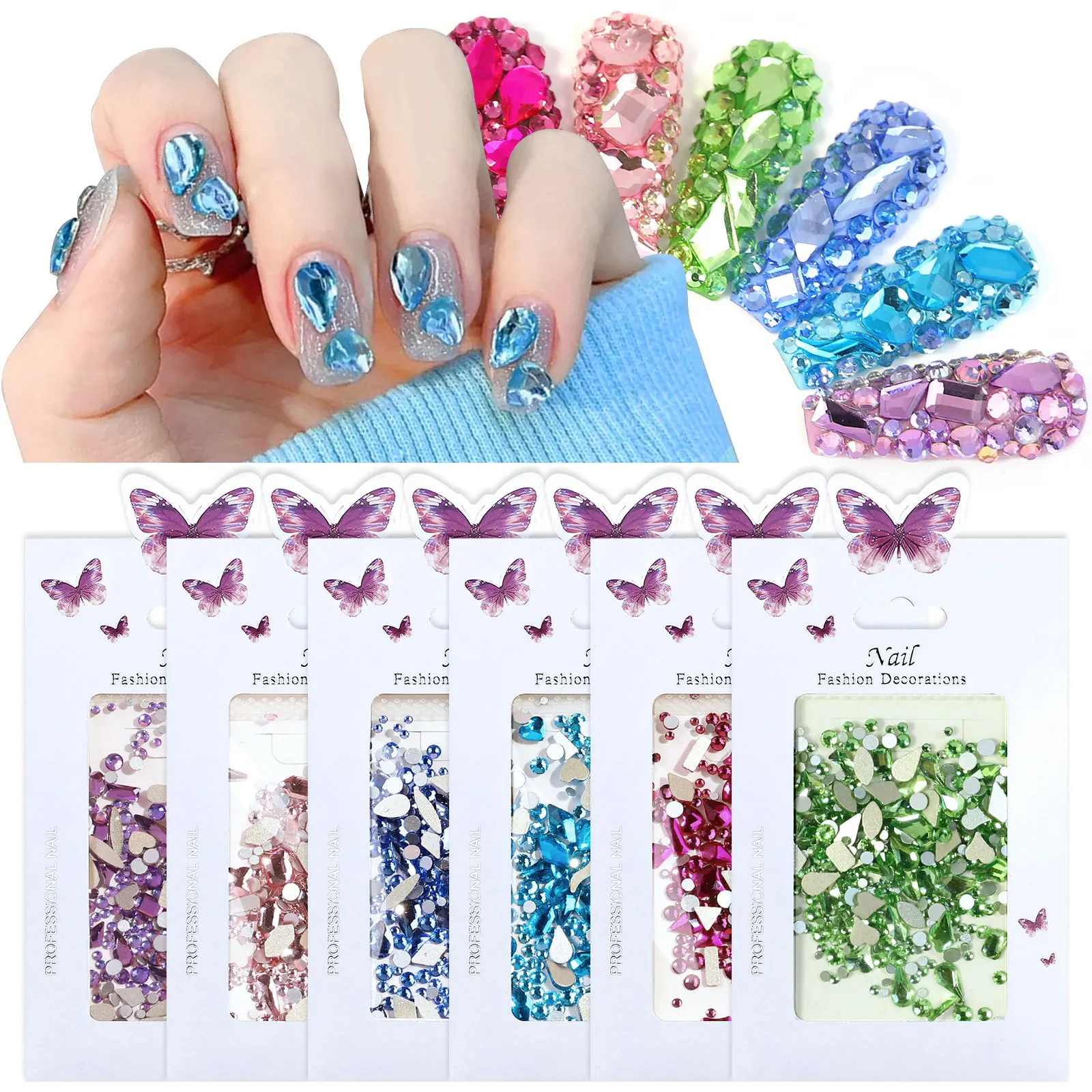 

1 Pack Mix Various Shape Clear-Looking AB Flatback Diamonds Glass Jewelry Nail Art Rhinestones Manicure Accessories Charms Set