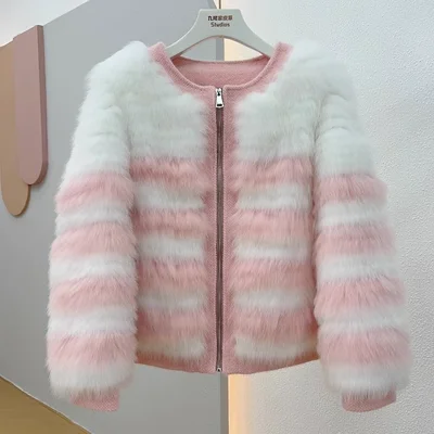 

2023 New Fashion Real Fox Fur Coat for Women Autumn Winter Warm O-neck female Real Fur Coat Jacket