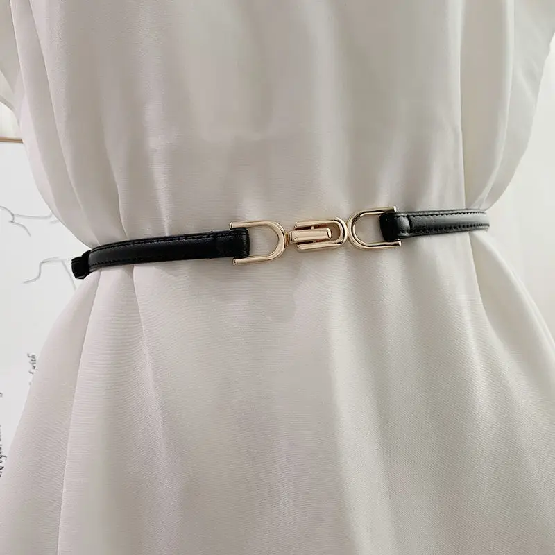 Stylish Skinny Faux Leather Belt with Alloy Buckle