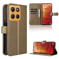 Elegant Leather Flip Wallet Case with Magnetic Cover Holder for Moto G55 5G (Brown)