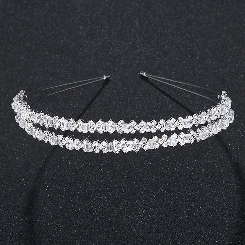 Fascia per capelli da sposa Tiara Corona da sposa Fascia per capelli da sposa a doppio strato in cristallo fatta a mano - immagine 5