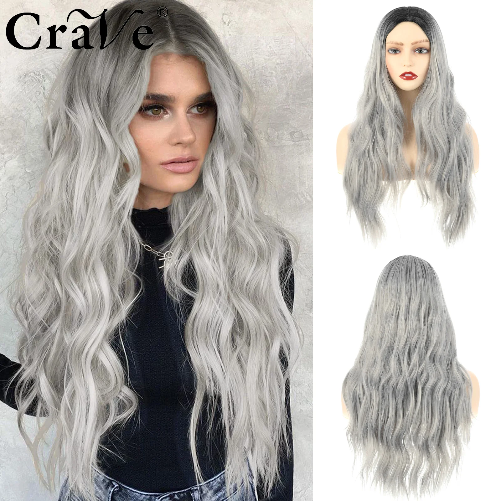 Long Curly Hair Wigs for Women Loose Deep Wave Wig with Dark Root Long Ombre  Grey Wig No Bangs Natural Wave High Quality Fiber| | - AliExpress