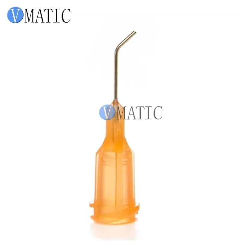 100PCS 23G Orange 0.5"tubing, 45degree bend TE Premier Bent Dispensing Tips Blunt End Stainless Steel Dispensing Tips
