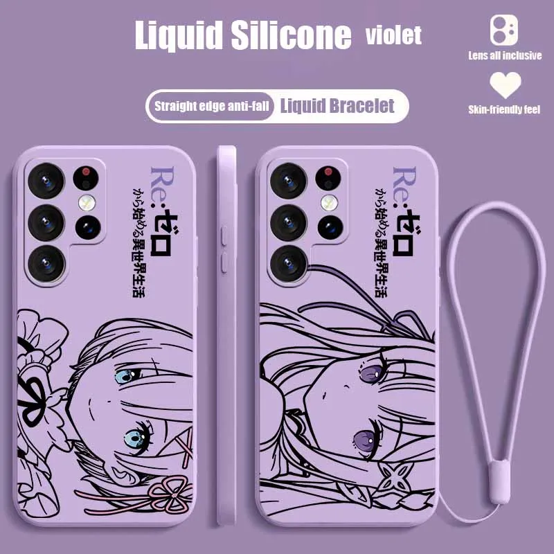 Rem Emilia Cute Pictures Phone Case with Liquid Left Rope - Enhanced Protection Cover