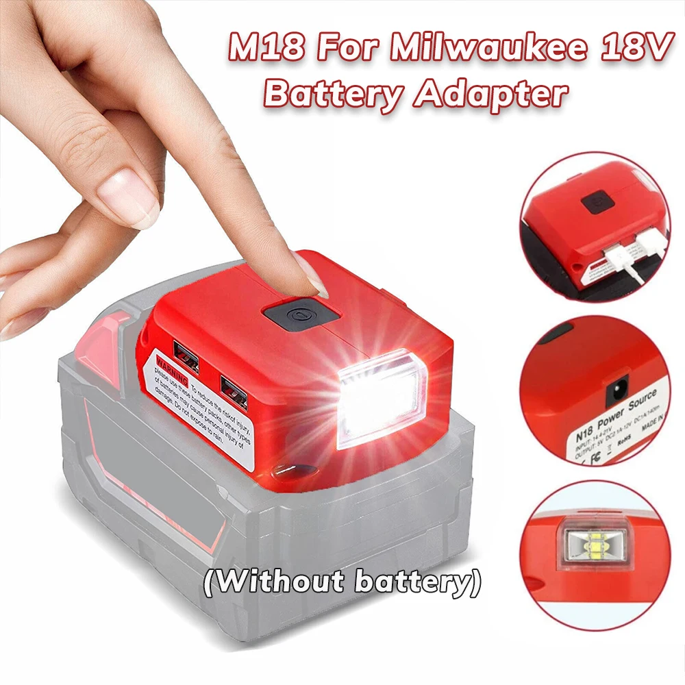 

Внешний фонарь для использования вне помещений, 3 Вт, фонарик для фонарика, для литий-ионной батареи Milwaukee 18 в, два USB-порта, выход 12 В постоянного тока