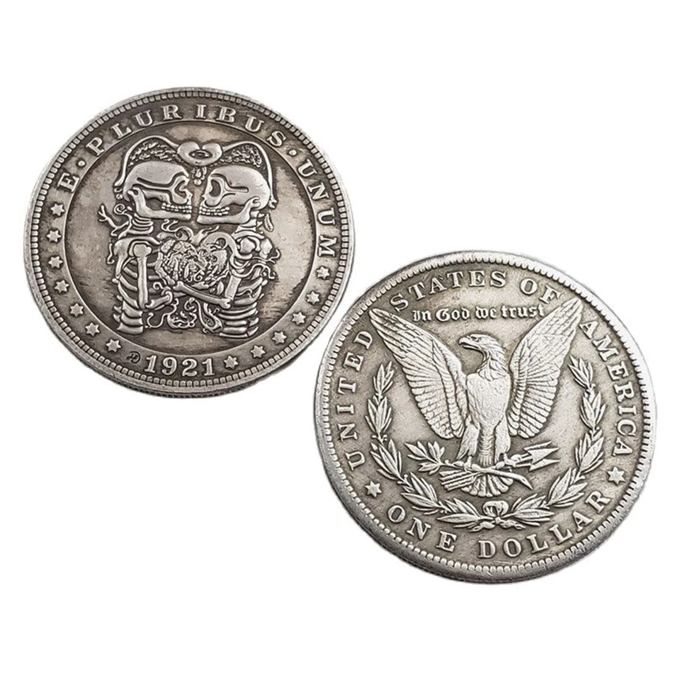 미국 1921 방랑자 동전, 해골과 독수리 패턴 한 쌍, 기념 동전 수집 공예품, 기념품 장식 장식 - AliExpress