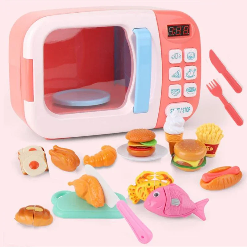 Kid's Kitchen Toys Simulation Microwave Oven Educational Toys Mini Kitchen Food Pretend Play Cutting Role Playing Girls