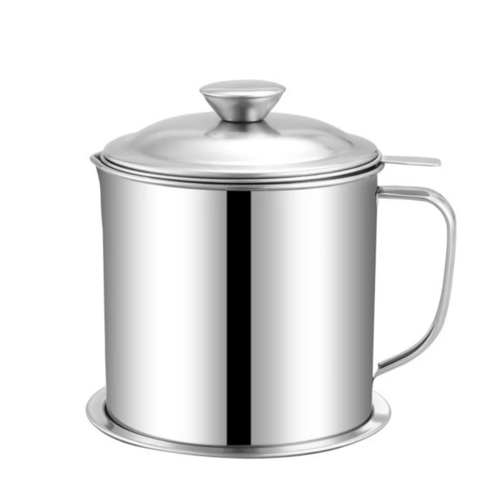 Large Capacity Oil Filtering Pot BPA-Free Fine Mesh Strainer Grease Container Dust-Proof Cover Reusable Stainless Steel Oil Can