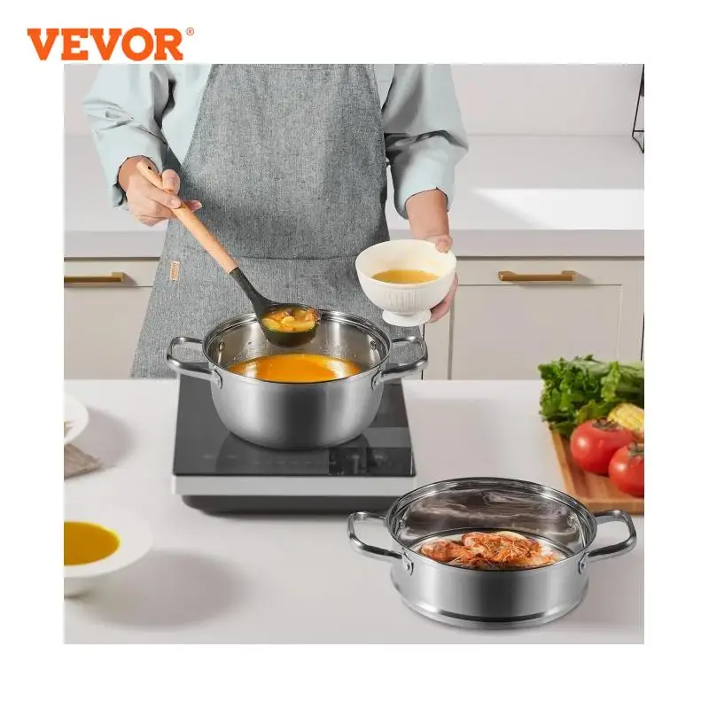 VEVOR Steamer Pot 9.5in/24cm Steamer Pot for Cooking with 5QT Stock and Food-Grade 304 Stainless Steel Food