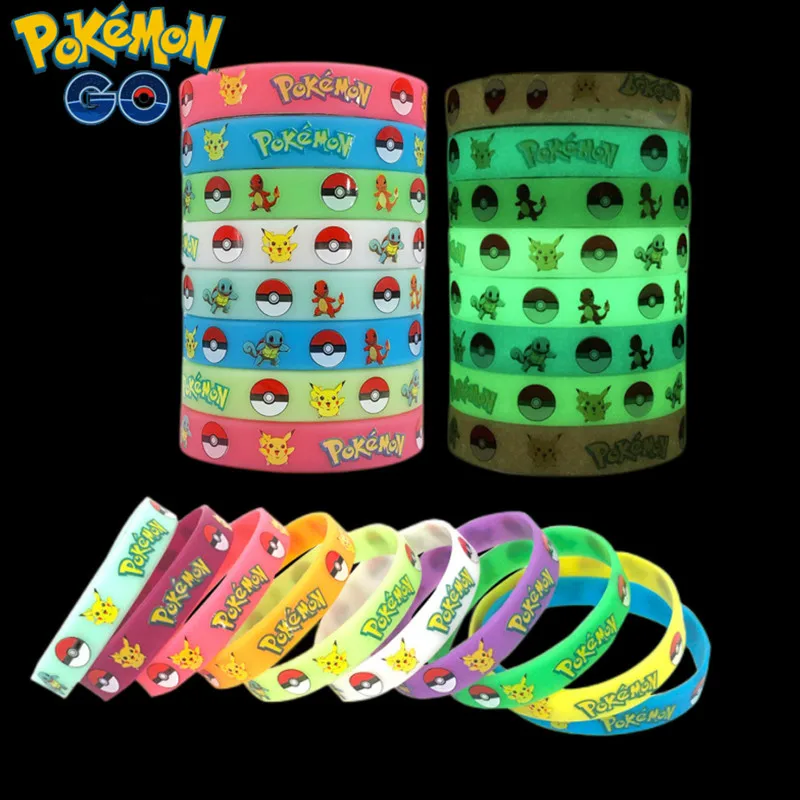 Bracelet Pokémon Pikachu qui brille dans le noir, matériel en silicone, figurine d'action, bijoux College, basket-ball, sport, coéquipier, cadeau jouet