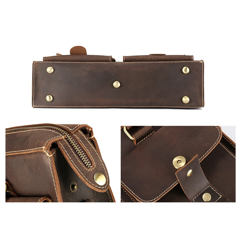 크레이지 호스 가죽 남성용 가방, 수평 빈티지 탑 레이어 소가죽 컴퓨터 가방, 크로스 바디 숄더백, 14 인치