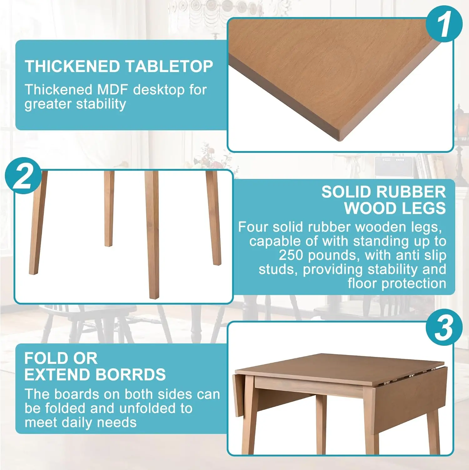 29"- 45" Extendable Dining Table for 2-4, Folding Square Dinner Table Small Kitchen Dining Room Tables with Wood Legs