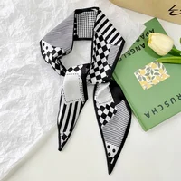 Fashion Skinny Silk Scarf for Women Plaid Hair Ribbons Headbands Bandana Female Bag Wrist Wrap Neckerchief Foulard Neck Ties 4
