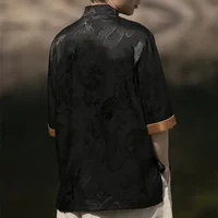 Robe traditionnelle chinoise d'été de haute qualité, chemise brodée de Dragon, vêtements pour hommes, soie glacée, demi-manches, hauts Vintage, grande taille 2