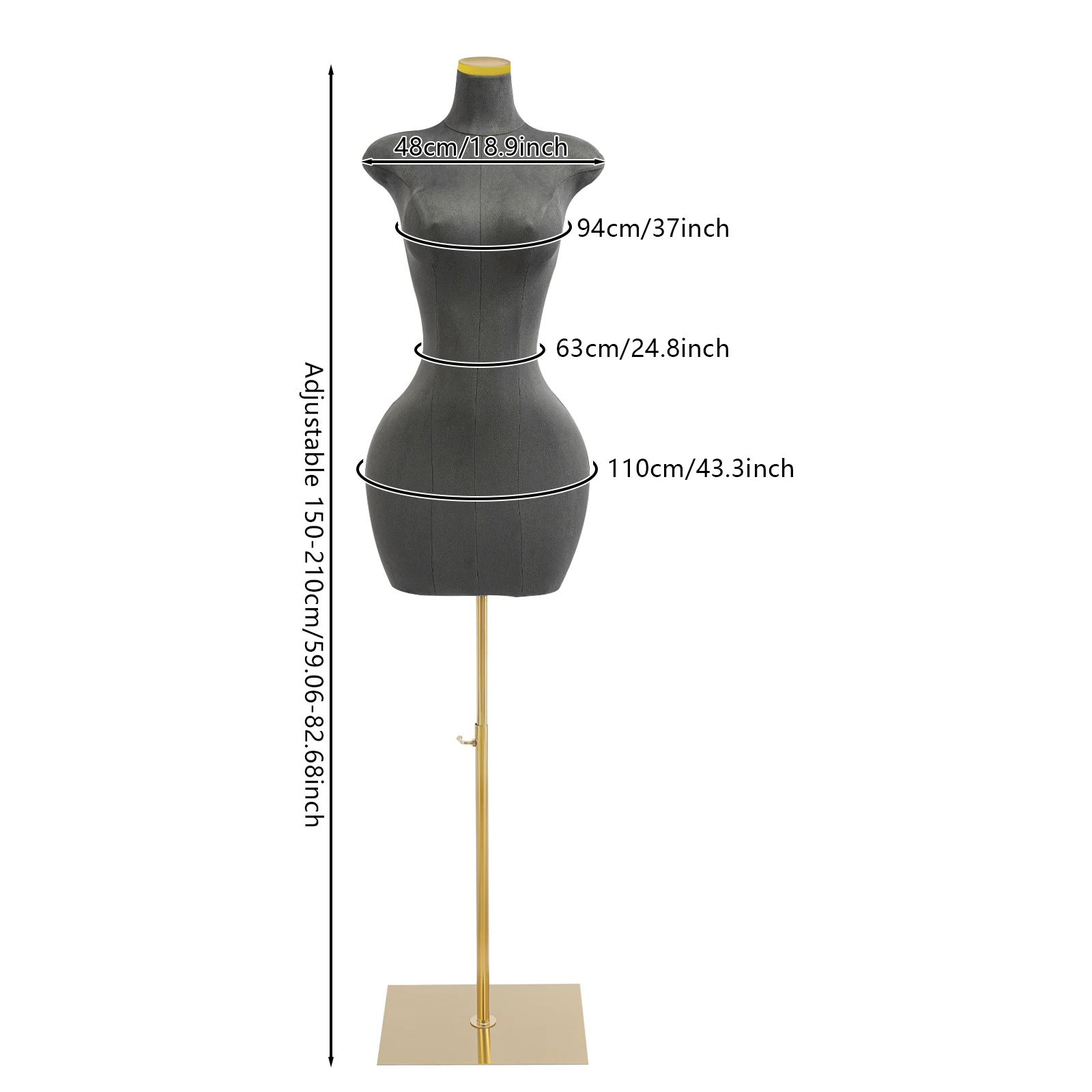 Moderne Freistehende Weibliche Schaufensterpuppe Kleiderform 150-210cm Höhenverstellbar für Boutiquen, Bekleidungsgeschäfte – Detail 1