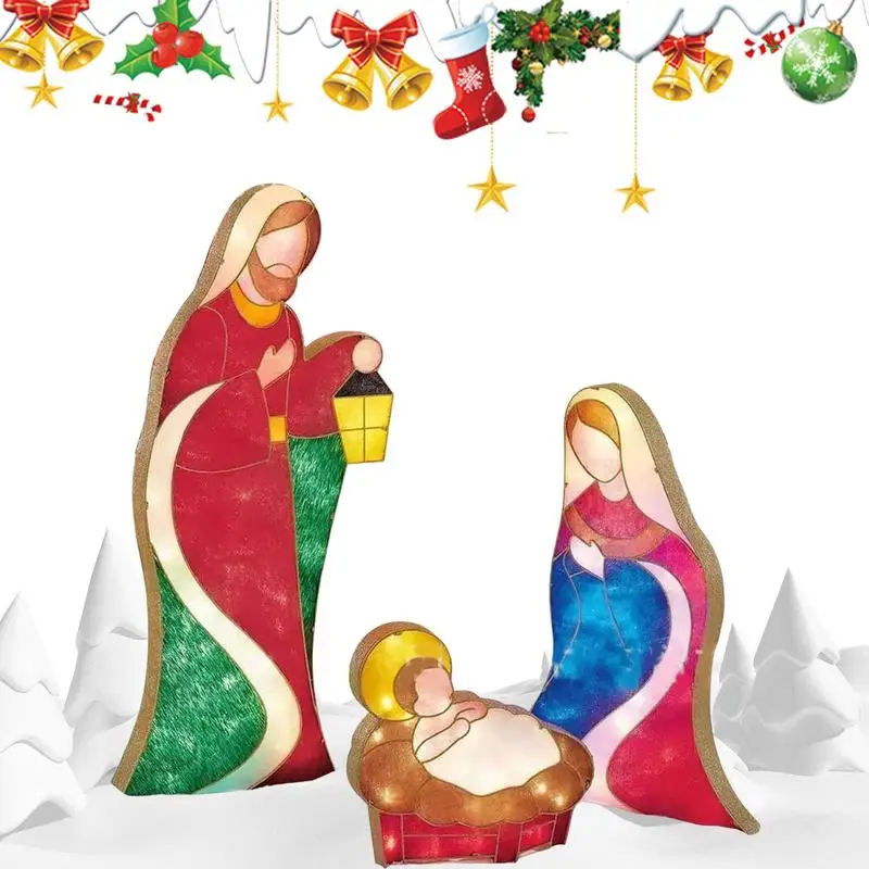 

Christmas Nativity Sets 2D Metal Nativity Scene Set Holy Family Figures Manger Baby Jesus Statue Indoor Outdoor home decor