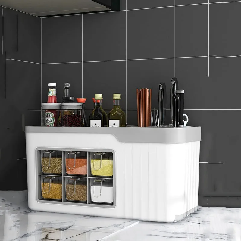Kitchen Storage Organization Rack Multifunctional Seasoning Box Knife Rack Seasoning Storage Rack Can Kitchen Organizer Box