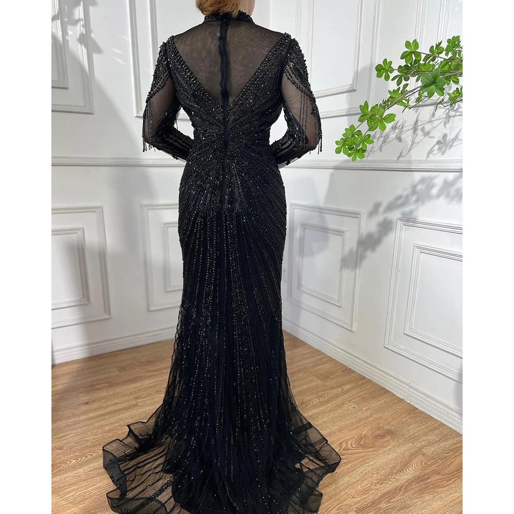 Serene Hill Nude Muslim Beaded Tassel  Mermaid Dubai Arabic Evening Dresses Gowns Luxury 2023 For Women Wedding Party LA71533