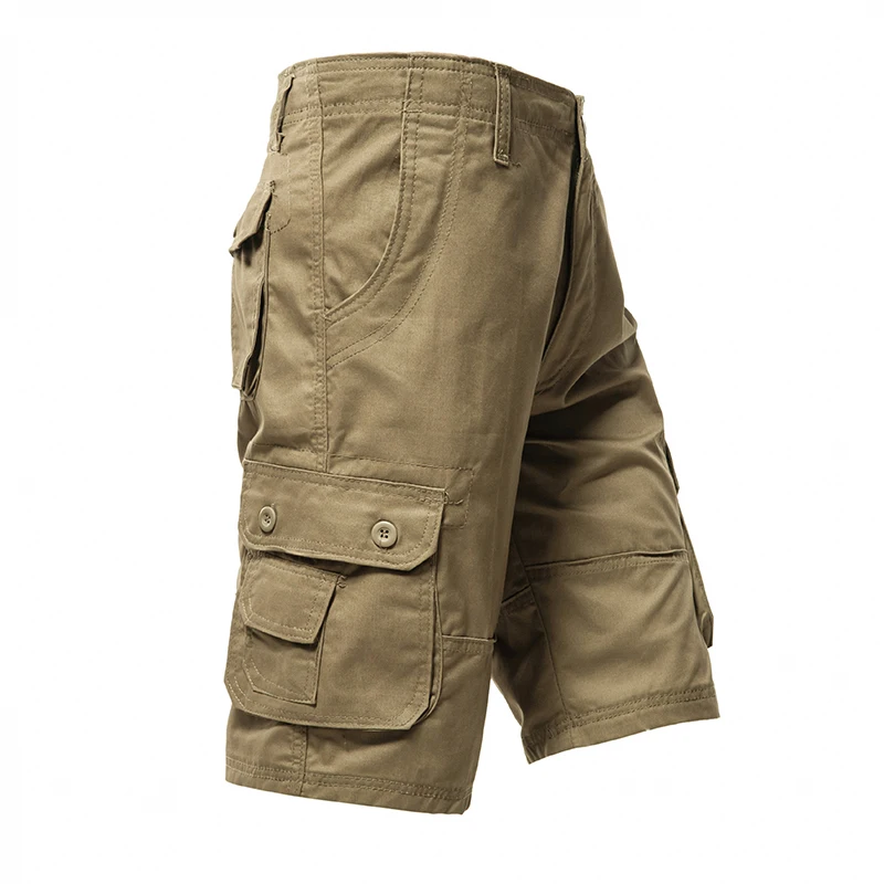 Male Cargo Pants Knee Shorts Classic Summer Shorts Multiple Pockets Large Size Cotton Half Pants Khaki Army Green Shorts 6