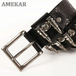 Hip Hop Rock Heavy Metal Bullet Rivet Men's Belts, Personalized Decorative Waist Strap