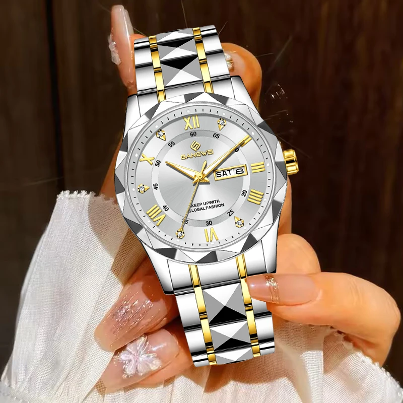 BANGWEI New Women's Bracelet Watch Fashion Elegant Date Quartz Wristwatch Woman Waterproof Luminous Diamond Watches for Women