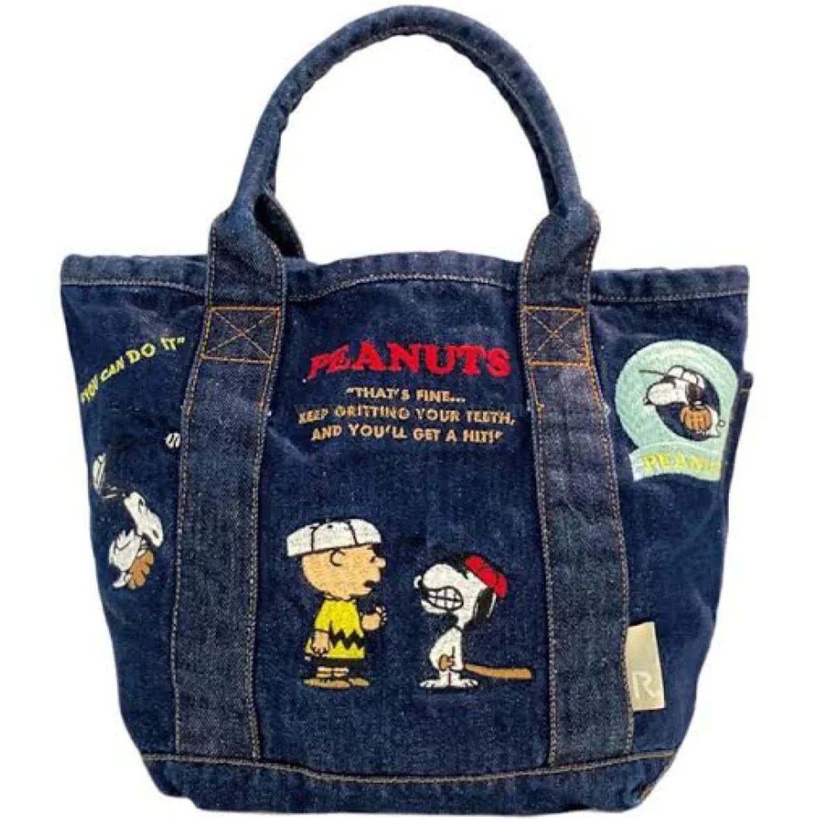 

Cartoon Cute Embroidered Handbag Vintage Versatile Denim Small Bag Handheld Bento Bag